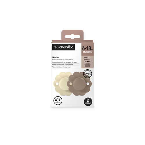 Suzeta fiziologică SX Pro 6–18 luni, 2 Buc - Whitecap Gray / Raw Umber | Wonder 3