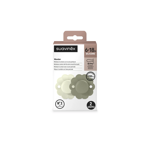 Suzeta fiziologică SX Pro 6–18 luni, 2 Buc - Almost Aqua / Hedge Green | Wonder 3