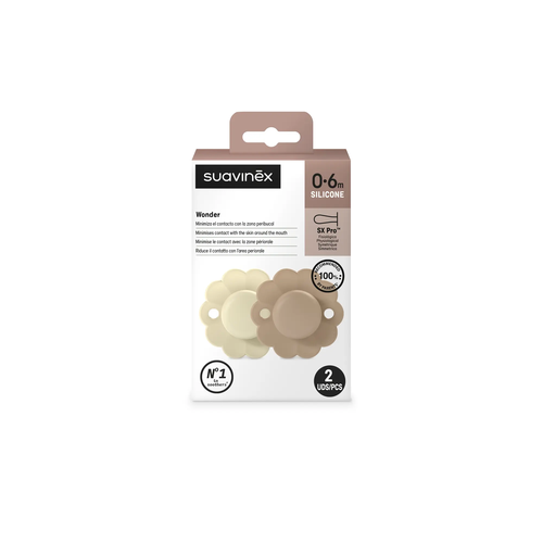 Suzeta fiziologică SX Pro 6–18 luni, 2 Buc - Whitecap Gray / Cork | Wonder 2
