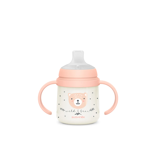 Prima cană a bebelușului - Cană de antrenament cu cioc din silicon și mânere fosforescente, 150 ml - roz |Wild & Free 2