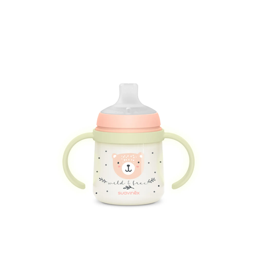 Prima cană a bebelușului - Cană de antrenament cu cioc din silicon și mânere fosforescente, 150 ml - roz |Wild & Free 4