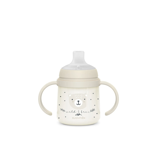 Prima cană a bebelușului - Cană de antrenament cu cioc din silicon și mânere fosforescente, 150 ml - vanilie |Wild & Free 2