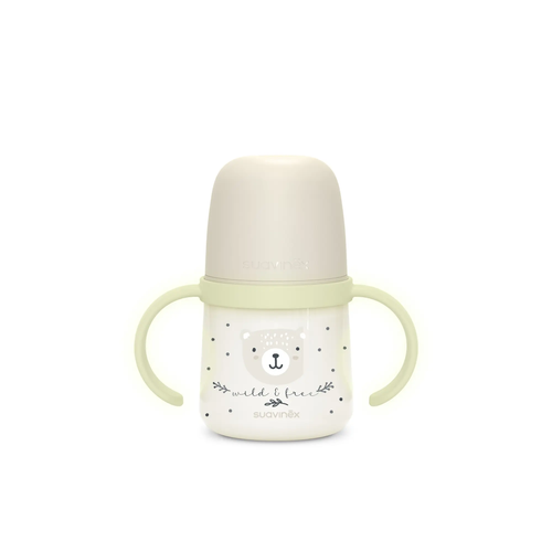 Prima cană a bebelușului - Cană de antrenament cu cioc din silicon și mânere fosforescente, 150 ml - vanilie |Wild & Free 3
