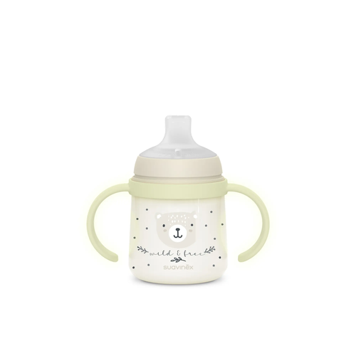 Prima cană a bebelușului - Cană de antrenament cu cioc din silicon și mânere fosforescente, 150 ml - vanilie |Wild & Free 4