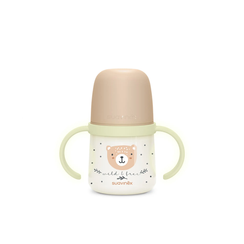 Prima cană a bebelușului - Cană de antrenament cu cioc din silicon și mânere fosforescente, 150 ml - bej |Wild & Free 3