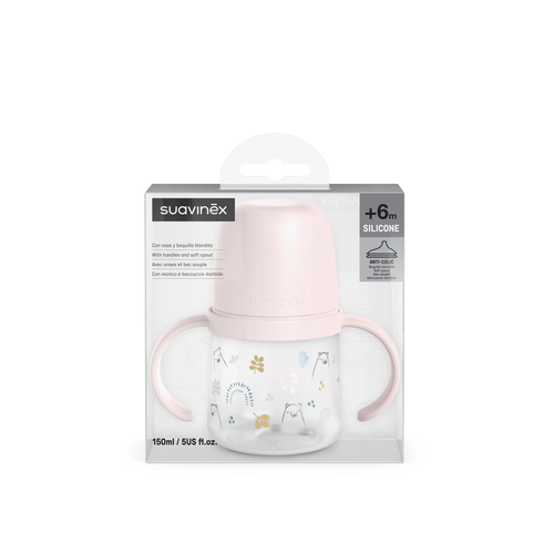 Prima cană a bebelușului - Cană de antrenament cu cioc din silicon, 150 ml - roz |BEARS 4