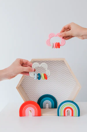 Jucărie pentru dentiție din silicon – Rainbow, roz 4