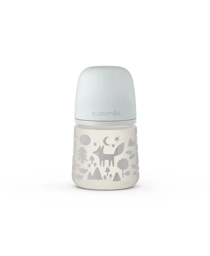 Set cadou biberon 150 ml și 270 ml, suzetă 0–6 luni, clips –  Gri | Fox 2