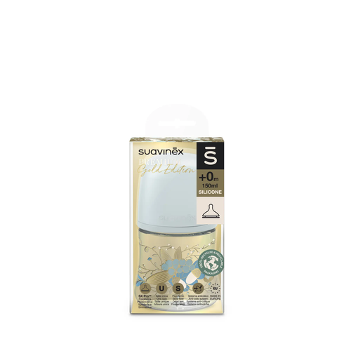 Biberon SX Pro Premium  150 ml, debit lent S – albastru | Gold 3
