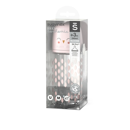 Biberon din sticlă SX Pro 240 ml, debit mediu M - roz | Bonhomia 3