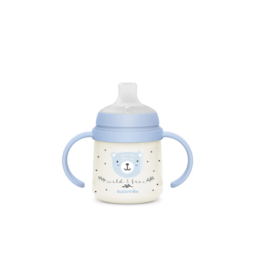 Prima cană a bebelușului - Cană de antrenament cu cioc din silicon și mânere fosforescente, 150 ml - albastru |Wild & Free 2