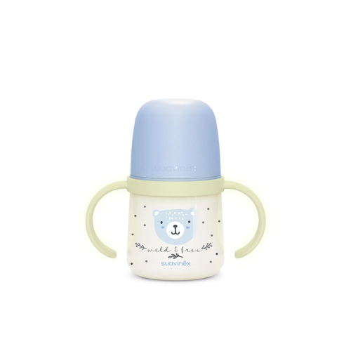 Prima cană a bebelușului - Cană de antrenament cu cioc din silicon și mânere fosforescente, 150 ml - albastru |Wild & Free 3