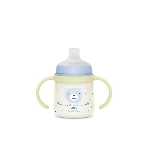 Prima cană a bebelușului - Cană de antrenament cu cioc din silicon și mânere fosforescente, 150 ml - albastru |Wild & Free 4