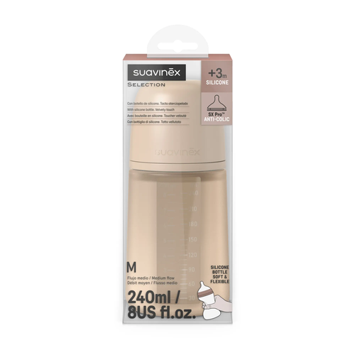 Biberon din silicon SX Pro 240 ml, debit mediu – bej | Colour Essence 6