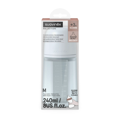 Biberon din silicon SX Pro 240 ml, debit mediu – albastru deschis | Colour Essence 6