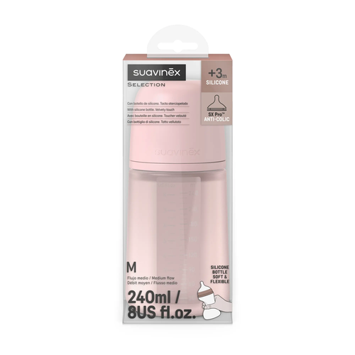Biberon din silicon SX Pro 240 ml, debit mediu – roz | Colour Essence 6