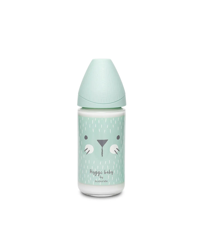 Biberon din sticlă 240 ml, 3 debite, tetină rotundă - pisică mentă | Hygge Baby 2