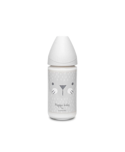 Biberon din sticlă 240 ml, 3 debite, tetină rotundă - pisică bej | Hygge Baby 2