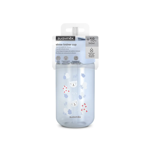 Sticlă cu pai non-spill, 340 ml – albastru | Bears 2