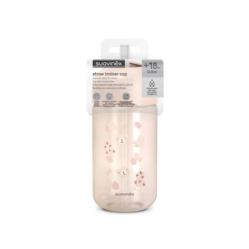 Sticlă cu pai non-spill, 340 ml – roz | Bears 3