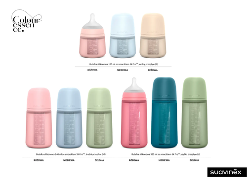Biberon din silicon SX Pro 240 ml, debit mediu – roz | Colour Essence 10