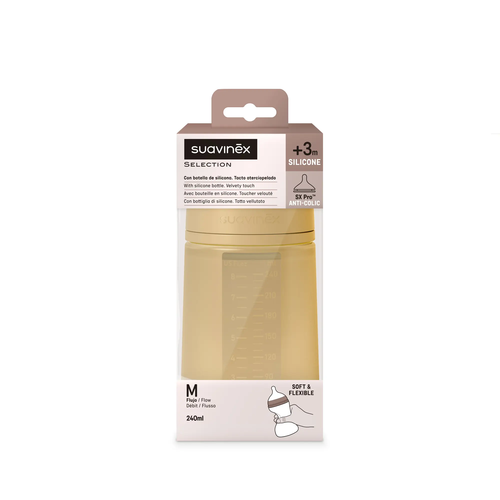 Biberon din silicon SX Pro 240ml, debit mediu - galben muștar | Colour Essence 3