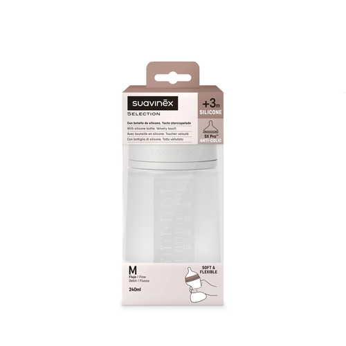 Biberon din silicon SX Pro 240 ml, debit mediu – transparentă | Colour Essence 3
