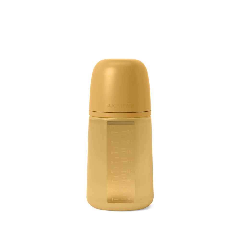 Biberon din silicon SX Pro 240ml, debit mediu - galben muștar | Colour Essence 1