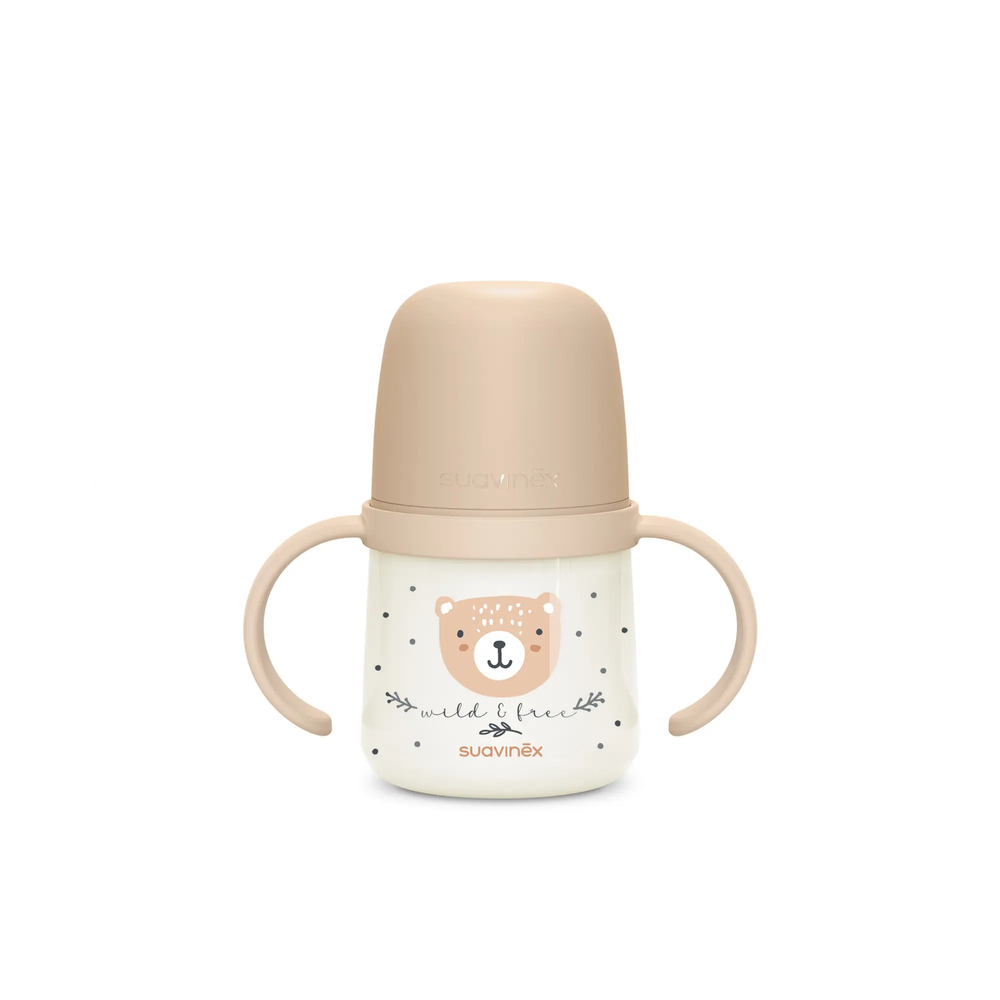 Prima cană a bebelușului - Cană de antrenament cu cioc din silicon și mânere fosforescente, 150 ml - bej |Wild & Free 1