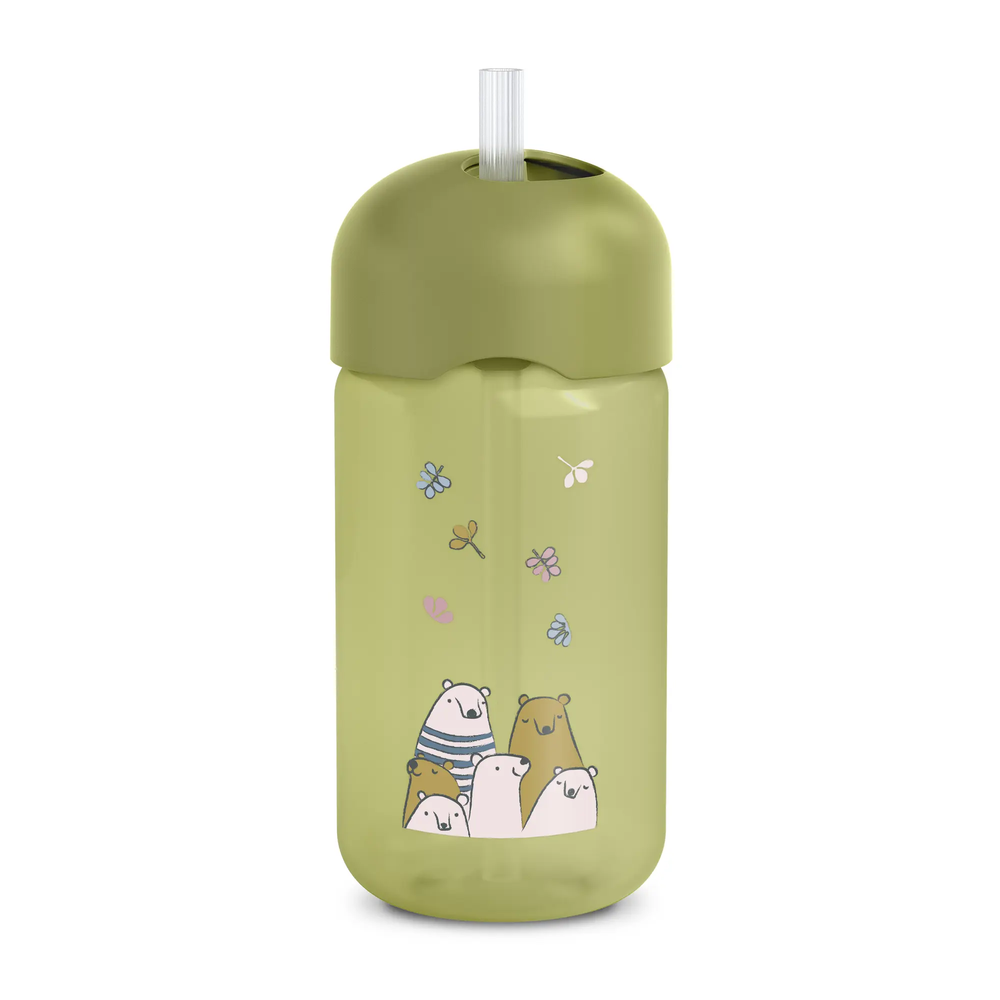Sticlă cu pai non-spill, 340 ml – verde | Bears 1