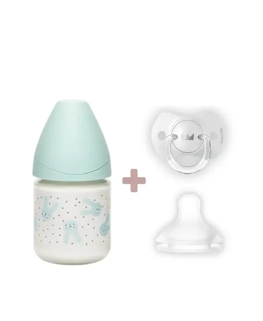 Biberon din sticlă 120 ml, debit lent – Iepuraș mentă | Hygge Baby 1