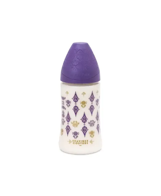 Biberon Premium 270 ml, debit lent, tetină rotundă – violet | Haute Couture 1