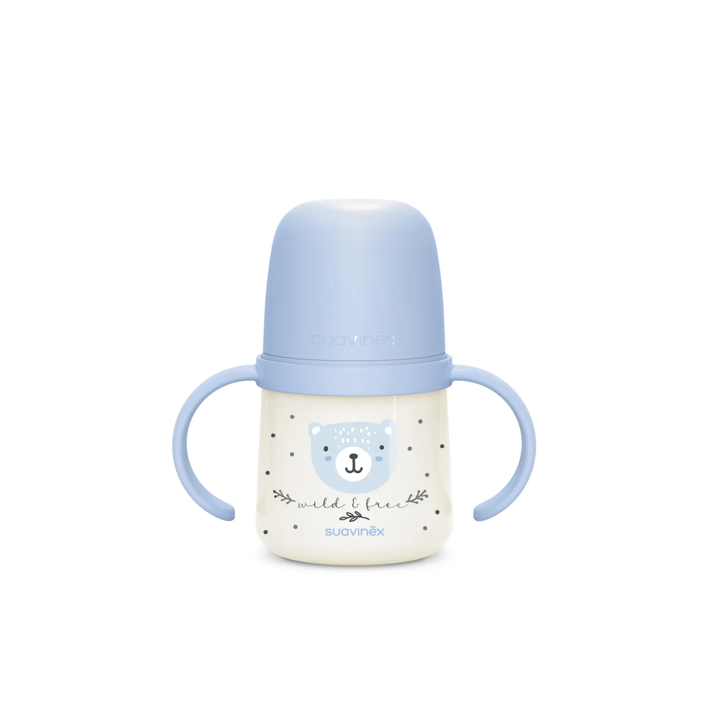 Prima cană a bebelușului - Cană de antrenament cu cioc din silicon și mânere fosforescente, 150 ml - albastru |Wild & Free 1